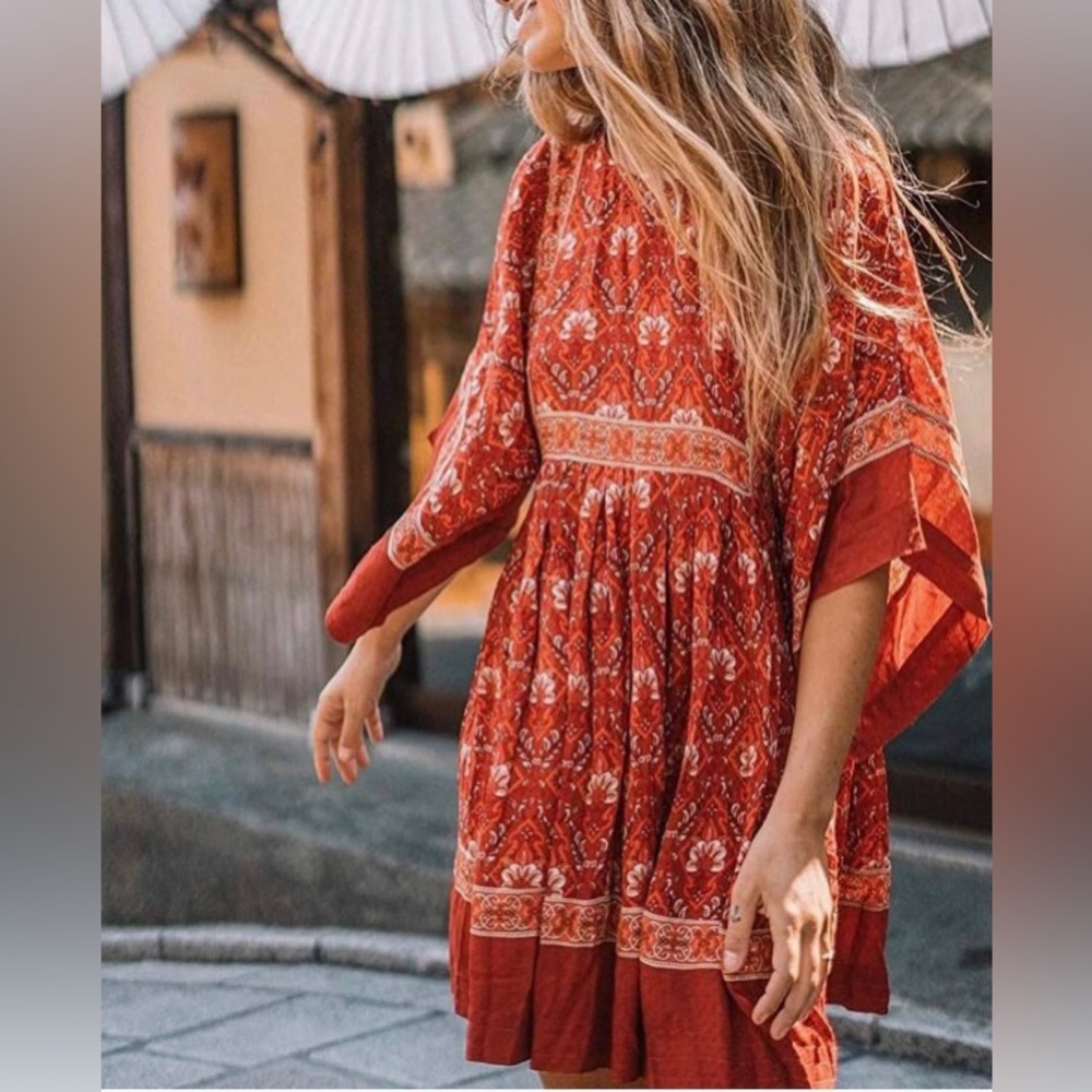 Amazon-size small (S) 4/6- Summer Half Sleeve Loose Bohemian Floral Tunic